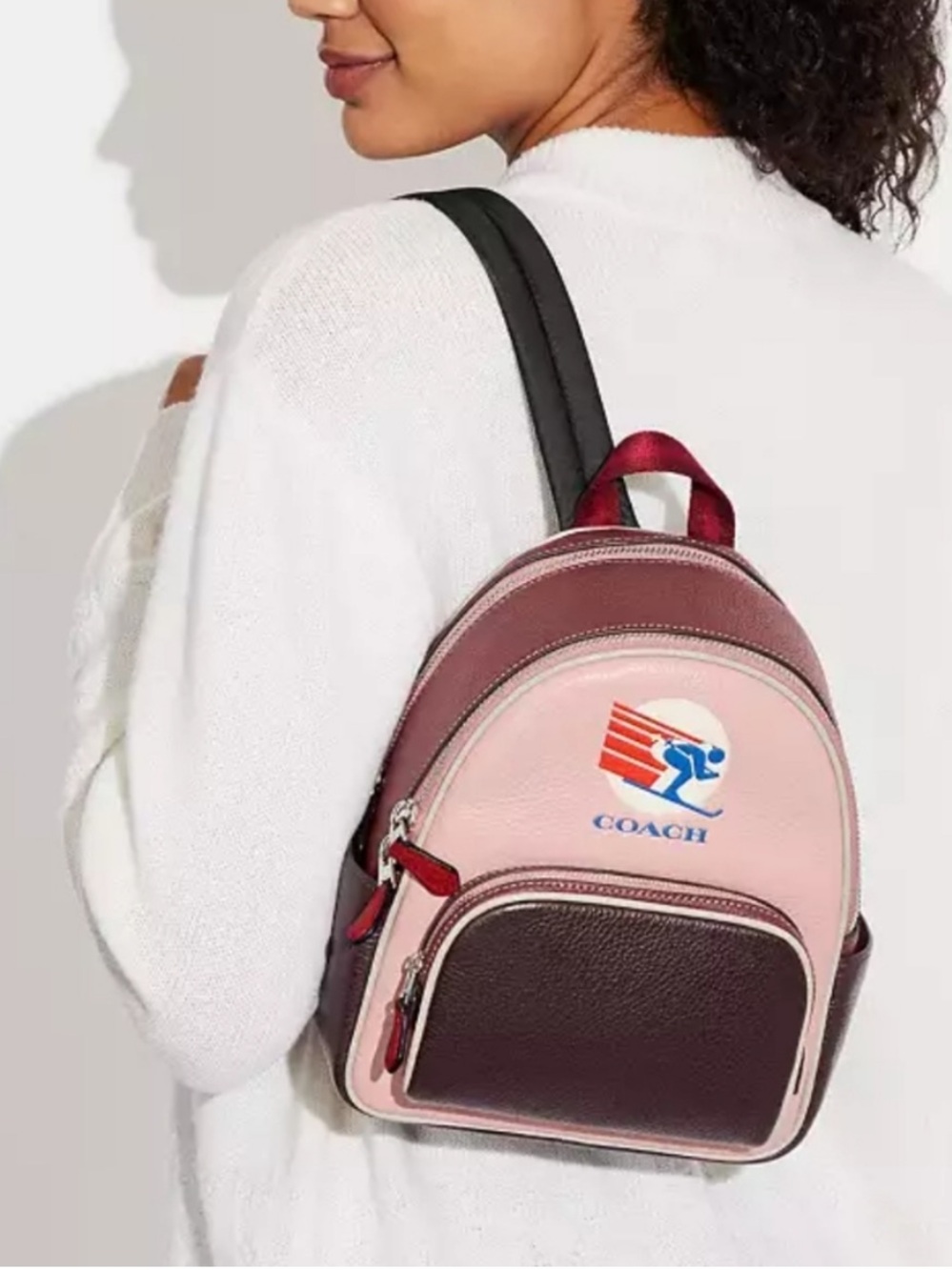 Coach Mini Court Powder Pink Multi Colorblock Ski Speed Backpack New! - Picture 2 of 15